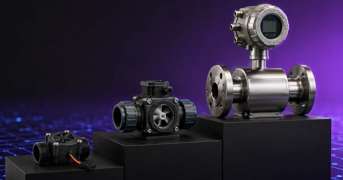 Water flow sensors compared, hobby turbine to industrial Coriolis